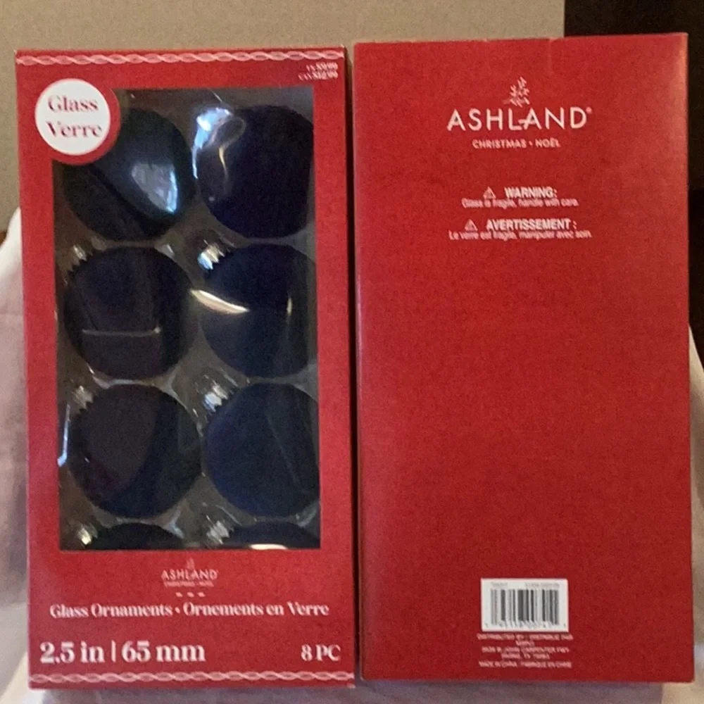 Navy blue flocked velvet like ornaments